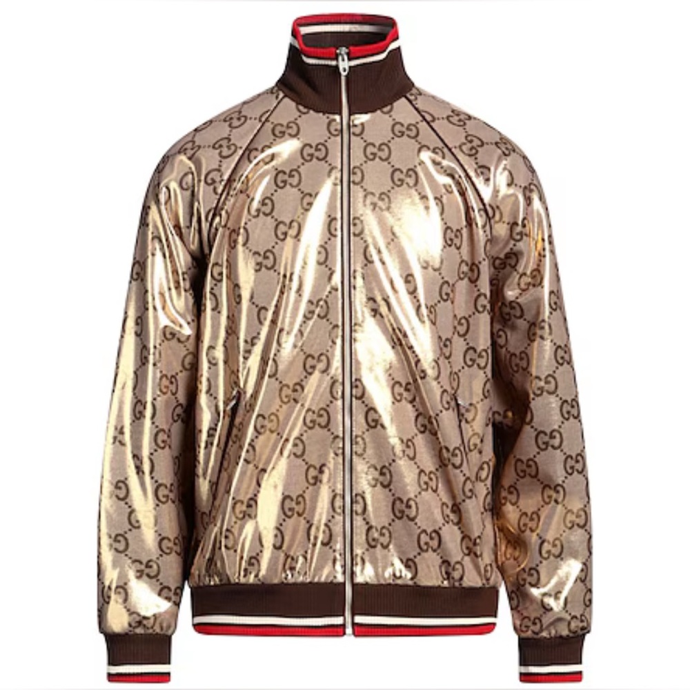 😱 🔥 $ Gucci Metallic SHIMMERING Gold JUMBO GG MONOGRAM Jacket M technical